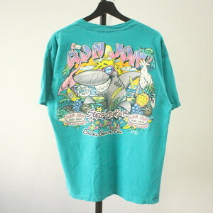 g389 90sビンテージ RONJON 半袖プリントTシャツ USA製■1990年代製 表記XLサイズ グリーン 緑 アニマル ポケットT アメカジ ストリート