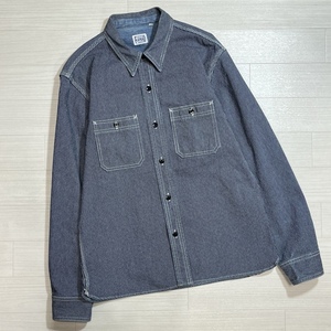 THE FLAT HEAD/ザ フラットヘッド/ウォバッシュ調 インディゴストライプ/ L/S ワークシャツ/長袖/チンストラップ/マチ/サイズ42