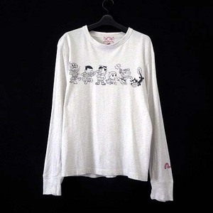 エヴィス EVISU 天才バカボン コラボ Tシャツ トレーナー 長袖 カモメ ロゴ 刺繍 M 38 杢 ライトグレー レア 希少 国内正規品 メンズ