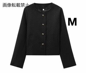 vintage ヴィンテージ レトロ リボン ノーカラージャケット アウター Mサイズ レディース★ZARA 好きな方に★2024 秋新作 新品未使用★