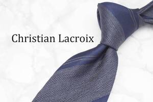 【美品】Christian Lacroix クリスチャンラクロア A-295 グレー ネイビー ブランド ネクタイ 良品 古着 卸 USED オールド SILK