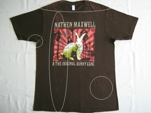 ★古着 日焼けの変色有 不明直筆サイン入り NATHEN MAXWELL&THE ORIGINAL BUNNY GANG ネイサン・マックスウェル 日本公演 Tシャツ L 茶★