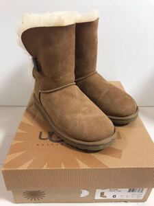 美品 UGG アグ　BAILEY BUTTON ベイリーボタン　ムートンブーツ　 レザー　キャメル 6 23センチ