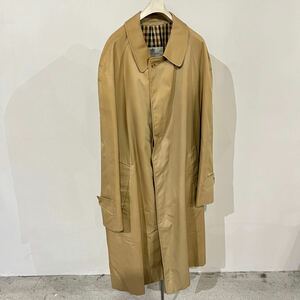 80s Aquascutum アクアスキュータム ステンカラーコート ベージュ ロングコート コットン バルマカンコート イングランド製 裏地に破れあり