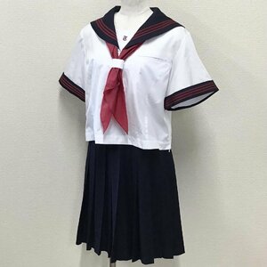 O696/(中古)東京都 帝京大学中学校 女子制服3点 /5B/W69/丈54/半袖セーラー/夏スカート/スカーフ/GREEN MATE/赤3本ライン/夏服/高校/学生服