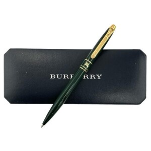 仙4 BURBERRY ノック式 ボールペン グリーン系 ゴールド系 ロゴ ホース ケース付き バーバリー 筆記用具 文房具 緑 深緑 ダークグリーン