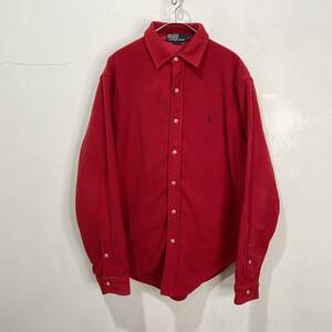 送料無料☆90s☆Ralph lauren☆長袖フリースシャツ☆赤☆L☆ワンポイント☆