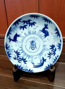 （808）印判鹿図小皿 骨董 古美術 骨董品 時代物