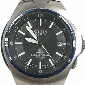 美品 CITIZEN シチズン ATTESA アテッサ Eco-Drive エコドライブ 腕時計 A411-T001165 電波ソーラー チタン カレンダー ブラック アナログ