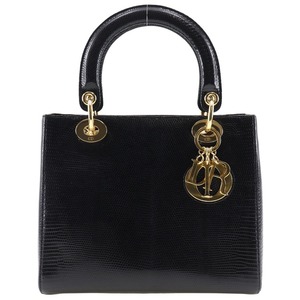 Dior クリスチャンディオール レディディオール ハンドバッグ リザード 黒 レディース【I191824012】中古