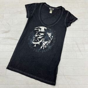 1453◎ DIESEL ディーゼル トップス カットソー Tシャツ 半袖 Uネック ビック ロゴ プリント カジュアル ダークグレー レディースXS