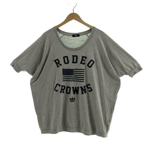RODEO CROWNS WIDE BOWL RCWB ワンピース カットソー 五分袖 ひざ丈 ロゴ 星条旗 オーバーサイズシルエット コットン混 グレー 紺 F