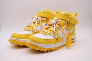 【美品】Off-White × Nike オフホワイト ナイキ Air Force 1 エアフォースワン Mid SP LTHR White and Varsity Maize 10.5 28.5cm 箱付