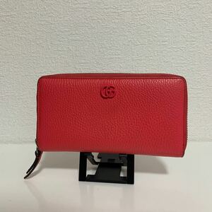 希少　美品　GUCCI グッチ　GGマーモント　ラウンドファスナー ジッピーウォレット 長財布 赤系　456117