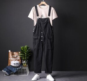 メンズサロペット オーバーオール　オールインワン ジーンズ つなぎ サスペンダーズボン ペインター作業服 S~3XL　黒