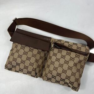 1円〜【入手困難品】 GUCCI グッチ ボディバッグ ウエストポーチ ショルダーバッグ 斜め掛け GG ブラウン系