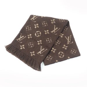 美品★LOUIS VUITTON ルイヴィトン M71383 エシャルプ ロゴマニア シルク混 マロン モノグラム シャイン ニットマフラー 伊製 正規品