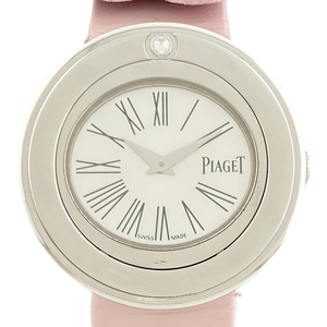 ピアジェ PIAGET ポセション 1Pダイヤ ローマン P10402 腕時計 WG ダイヤモンド レザー クォーツ シルバー レディース 【中古】