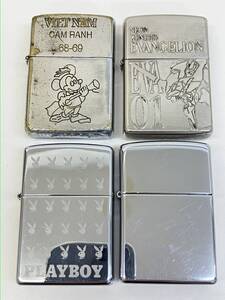 19180 岡701-255　ジッポー まとめ　4個　エヴァ　PLAYBOY　ベトナム　ミッキー　Zippo　オイルライター　シルバー色 銀色　中古品　★