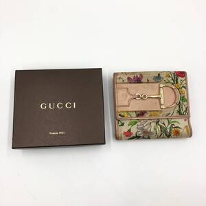 □GUCCI 二つ折り財布 花柄 グッチ レディース 138034・1502 小銭入れ ホースビット キャンバス イタリア製 複数落札同梱OK B240527-3●