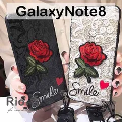 【即発送可能】GALAXY NOTE8 レース柄 バラ ローズ ストラップセット　 ギャラクシーケース galaxynote8ケース　スマホケース　489