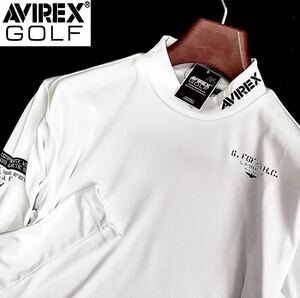 ▼E269新品【メンズXL】ホワイト 首刺繍 アヴィレックス ゴルフ AVIREX GOLF 長袖モックネックシャツ オールシーズン 一枚で着用可