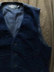 【名作】極美品 RRL INDIGO CORDUROY VEST ダブルアールエル コーデュロイ インディゴ ベスト ラルフローレン 激渋 M