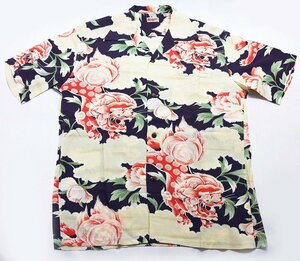 SUN SURF (サンサーフ) ALOHA SHIRT - KARAJISHI BOTAN - / アロハシャツ 唐獅子牡丹 SS36017 極美品 ネイビー size L