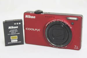 【返品保証】 ニコン Nikon Coolpix S6000 レッド 7x バッテリー付き コンパクトデジタルカメラ v5898