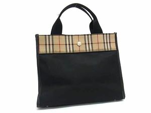 1円 BURBERRY バーバリー ノバチェック ナイロン×キャンバス トートバッグ ハンドバッグ レディース ブラック系×ブラウン系 CC2821