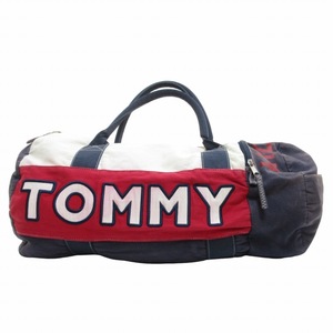 トミーヒルフィガー TOMMY HILFIGER ボストンバッグ ハンドバッグ トラベルバッグ ブランドロゴ シルバー金具 紺×白 ネイビー ■GY99