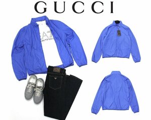 20万新品◆48◆グッチ GUCCI テクノポリ素材 フード内蔵ウインドブレーカー ブルゾン 青ブルー 1円