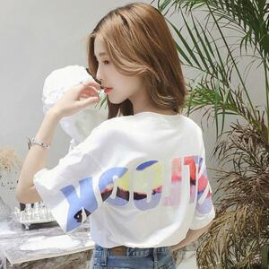 Tシャツ レディース トップス ロゴ 韓国 かわいい 白 L 半袖 ビッグt