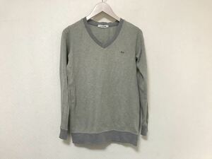 本物ラコステLACOSTEコットンカシミヤワッフル長袖 VネックTシャツロンTメンズアメカジサーフビジネススーツグレー日本製36S