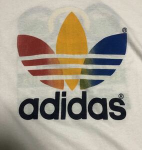 80s USA製 adidas レインボー トレフォイル Tシャツ ビンテージ 白 S アディダス ビッグロゴ 三つ葉 オリンピック ビンテージ 90s 80年代