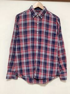 つ1474 TOMMY HILFIGER トミーヒルフィガー チェック 長袖シャツ S ボタンダウン New york Fit レッド/グレー/ネイビー