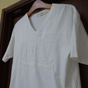 AVIREX 刺繍 Vネック Tシャツ 白 L XL