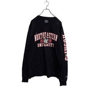 Champion 長袖 プリントTシャツ M ブラック チャンピオン 袖プリント カレッジ ロンT ロングTシャツ 古着卸 アメリカ仕入 a603-5795