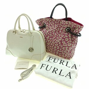 ★1円★ FURLA フルラ ハンド ショルダー トート バッグ 2点セット ホワイト ピンク アニマル レザー レディース ブランド まとめ売り 中古