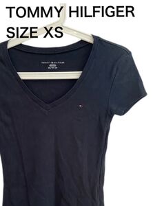 【送料無料】中古 TOMMY HILFIGER トミーヒルフィガー VネックTシャツ ネイビー サイズXS