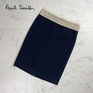 美品 Paul Smith Black Label ポールスミスブラックレーベル ウエストデザイン 膝丈タイトスカート 裏地あり レディース 黒 サイズ40*PC62