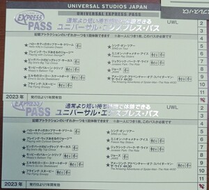 即日発送！シング・オン・ツアー可！USJ エクスプレスパス 優先入場整理券 ファストパス ユニバーサルスタジオジャパン ２枚セット