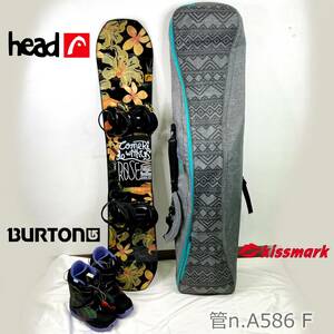 【中古】 head ROSE DCT スノーボード 板 142cm　バインディング　BURTON ブーツ 24.5cm　Kissmark ケース セット