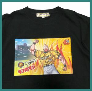 1490◆阪神タイガース×キン肉マン◆フロントプリント コットン 半袖 Tシャツ ブラック F