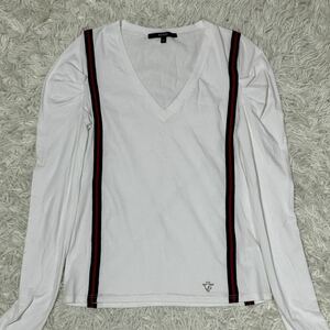 GUCCI グッチ カットソー シャツ Yシャツ シェリーライン フリル ホワイト ライン Sサイズ ロゴプレート 