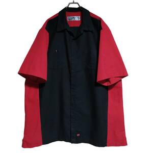 RED KAP 半袖ワークシャツ size 2XL オーバーサイズ ブラック レッド 裾タグ ピスネームタグ ゆうパケットポスト可 古着 洗濯 プレス済 f61