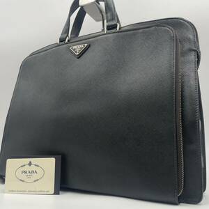 極美品/定価32万/希少色●PRADA プラダ メンズ ビジネス トートバッグ ブリーフケース サフィアーノレザー 三角ロゴ カーキ 通勤 A4 PC収納