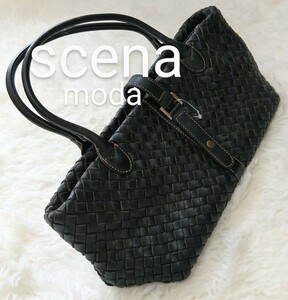 【scena moda】シエナモーダ☆バッグ☆未使用品☆黒☆レザー☆ハンドバッグ☆レトロモダン☆シック♪