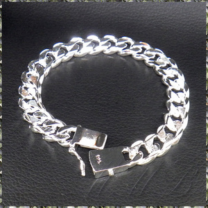 [BRACELET] 925 Sterling Silver Plated シルバー スクエア ロック 喜平チェーン センター削り ブレスレット 1x19cm (28.5g)