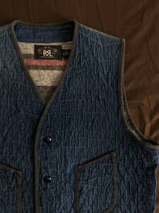 【名作】極美品 RRL INDIGO QUILTING BADGETT VEST ダブルアールエル インディゴ 本藍染め ベスト 刺し子 XS